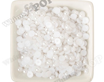 8MM - White Pearl Flatback Resin Decoden Cabochons,  Half Pearl Cabochons, 8mm Flat Pearls, Flat Back Pearls, Embellishment (R3-156)