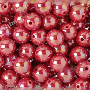 20mm Red Glossy AB Coated Gumball Beads, Chunky Beads, Bubblegum Beads, 20mm Gumball Beads, Glossy Beads, AB Beads, 2MM Hole image 1