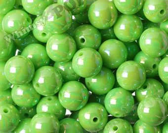 20mm - Green Glossy AB Coated Gumball Beads, Chunky Gumball Beads, 20mm Gumball Beads, Glossy Beads, Bubblegum Beads, AB Beads, 2MM Hole
