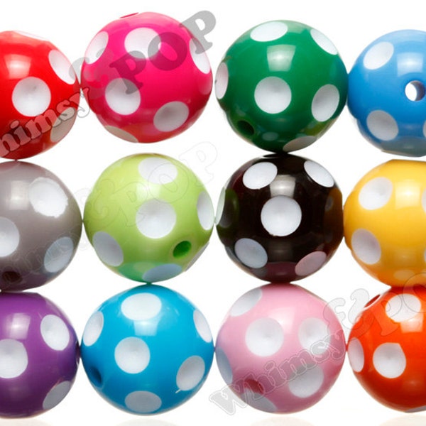 Grosses boules de gomme à pois 20 mm, grosses perles en forme de pois, boules de gomme à pois 20 mm, pois, pois, rouge noir bleu rose vert