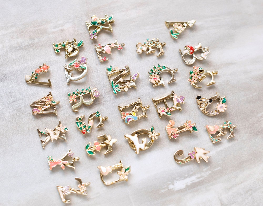 NEW Whimsical Letter Charms, Gold Tone Alphabet A thru Z Woodland Fai…