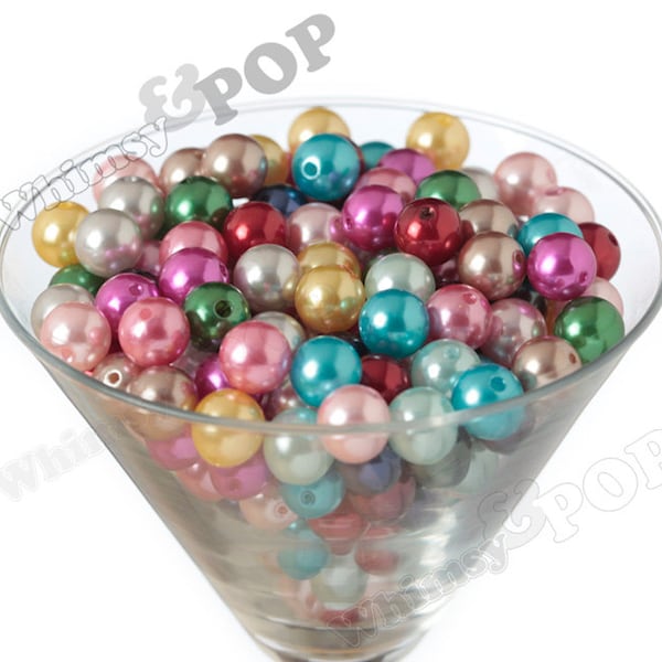 12mm - Pearl Metallic MIXED Color Gumball Beads, Chunky Pearl Beads, 12mm Pearl Beads, Pearl Gumball Beads, Bubble Gum Bead, 2MM Hole