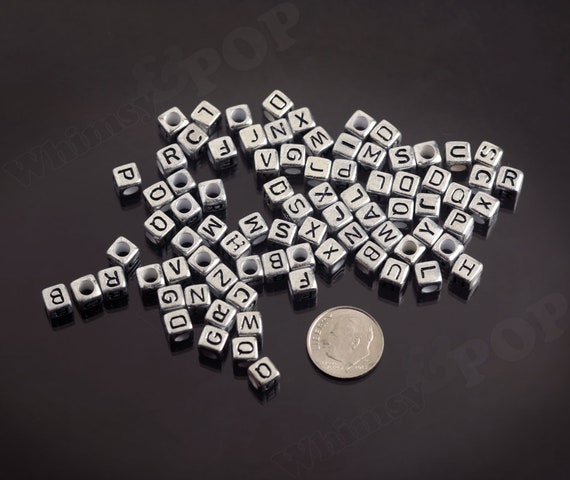 Moon, Star, Heart, Flower Cube Beads, Alphabet Beads, Black and White  Letter Beads, 7mm Beads, Fun Beads, DIY Beads, Name Beads, Word Beads