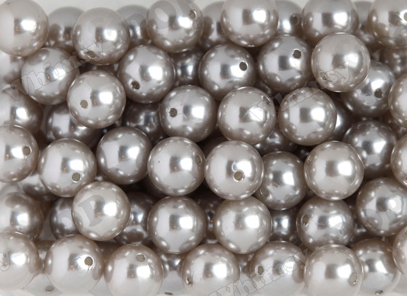 Pearl Metallic Silver Gray Gumball Beads, Chunky Pearl Beads, 20mm Pearl Beads, Pearl Gumball Beads, Bubble Gum Beads, 2MM Hole image 5