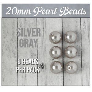 Pearl Metallic Silver Gray Gumball Beads, Chunky Pearl Beads, 20mm Pearl Beads, Pearl Gumball Beads, Bubble Gum Beads, 2MM Hole 6 Pieces