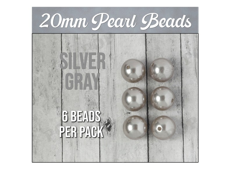 Pearl Metallic Silver Gray Gumball Beads, Chunky Pearl Beads, 20mm Pearl Beads, Pearl Gumball Beads, Bubble Gum Beads, 2MM Hole 6 Pieces