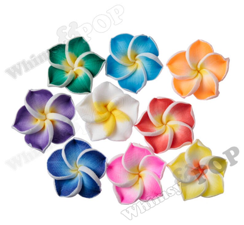 1mm Hole Black Pink Red White Blue Drilled Flowers 15mm Plumeria Flower Beads 15mm Flower Beads Hawaiian Beads Fimo Clay Plumeria Beads