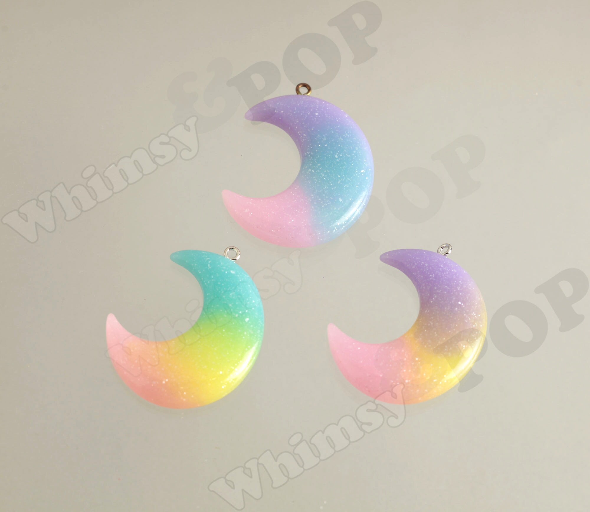 Resin Rainbow Glitter Crescent Moon Charm Pendant, Moon Pendant, Kawa…