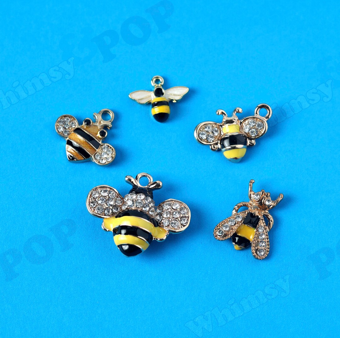 Rhinestone Bumble Bee Charm, Gold Tone Crystal Charm, Bee Charms ...