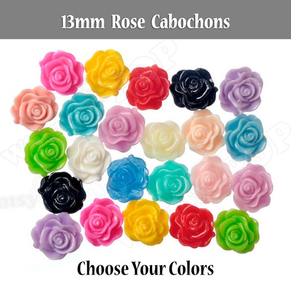 13MM Flower Cabochons, Decoden Cabochons, Flower Resin Cabochons, Rose Shaped, Rose Cabochons, Deco, Flat Back Rose, Red Pink White Black