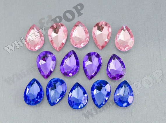50 Purple Faceted Bead Acrylic Rhinestone Gem 7x15mm Tear Drop Flat Back Sew On