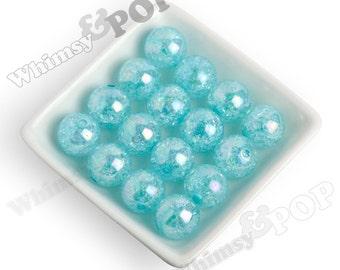 20mm - Aqua Blue AB Crackle Beads, Chunky Crackle Beads, 20mm Crackle Beads, Crackle Gumball Beads, Cracked Bubblegum Beads, Ice Cube Beads