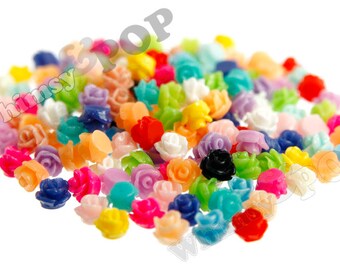 BULK Teeny Tiny Mixed Color Rose Resin Cabochons, Rose Shaped Flatback Cabochons, Tiny Flower Cabochons, Flower Slime Charm 7.5mm (R3-038)