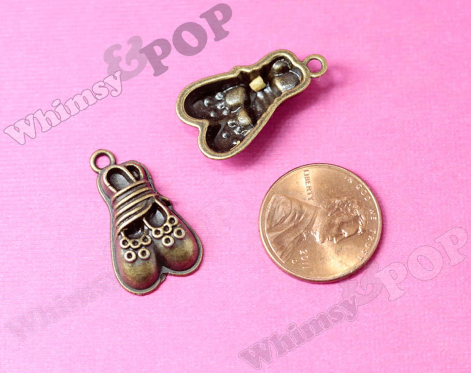 dollar sale antique bronze ballerina ballet shoe charm, shoe charm, ballet charm, slipper charm, dancing charm 24mm x 14mm (r9-0