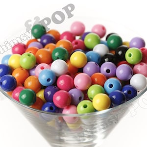 Cuentas de chicle de 12 mm (colores surtidos), cuentas de chicle de 12 mm, cuentas de 12 mm, cuentas de chicle pequeñas, cuentas redondas acrílicas opacas, cuentas de chicle, agujero de 2 mm