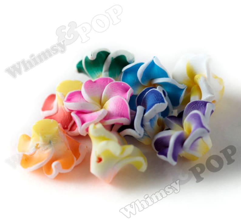 1mm Hole Black Pink Red White Blue Drilled Flowers 15mm Plumeria Flower Beads 15mm Flower Beads Hawaiian Beads Fimo Clay Plumeria Beads