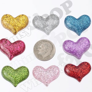 Glitter Heart Cabochons, Decoden Charms, Glitter Hearts, Resin Cabochons, Heart Cabochons image 3