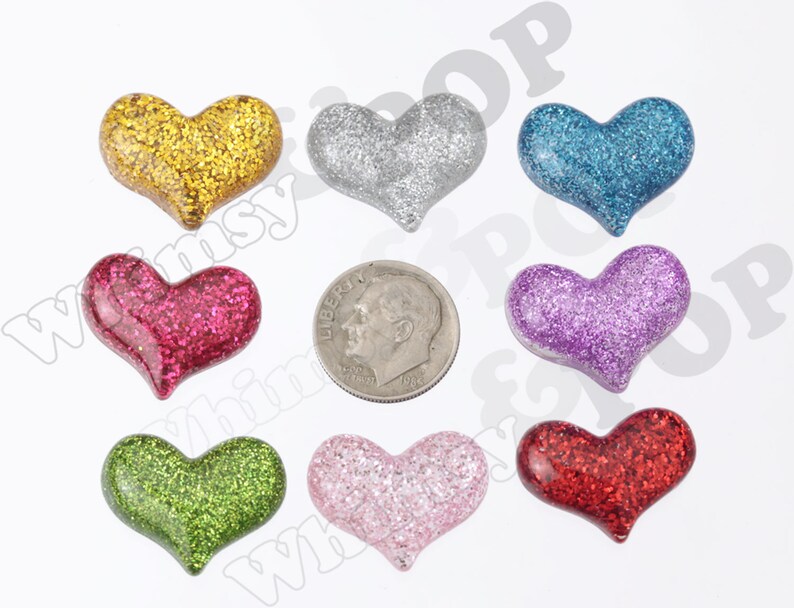 Glitter Heart Cabochons, Decoden Charms, Glitter Hearts, Resin Cabochons, Heart Cabochons image 3