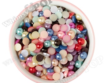 10MM - gemengde kleur parel Flatback Decoden Cabochons, halve parel Cabochons, platte parels, 10mm Flatback parels, versiering (R4-079)