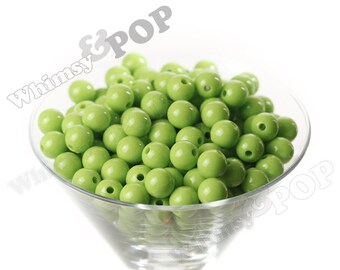 12mm - Lime Green Gumball Beads, 12mm Gumball Beads, 12mm Beads, Small Gumball Beads, Opaque Acrylic Round Beads, 2mm Hole