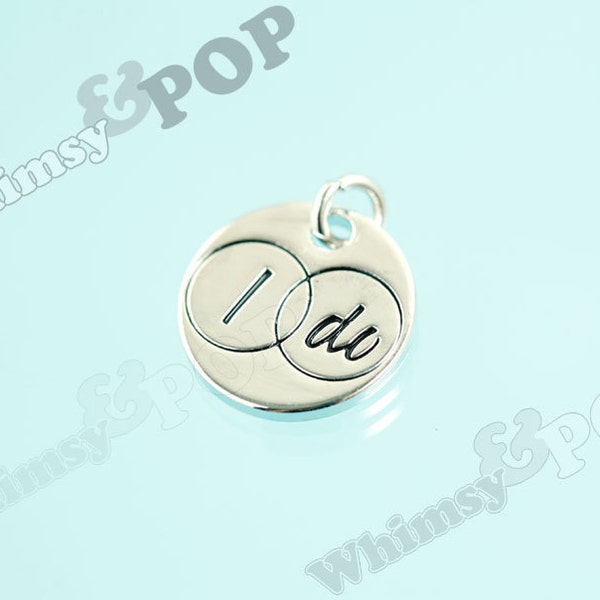1- Silver Tone Wedding I Do Charm, Wedding Pendant, Bridal Charm, I Do Charm, I Do Pendant, 16mm (3-3H)