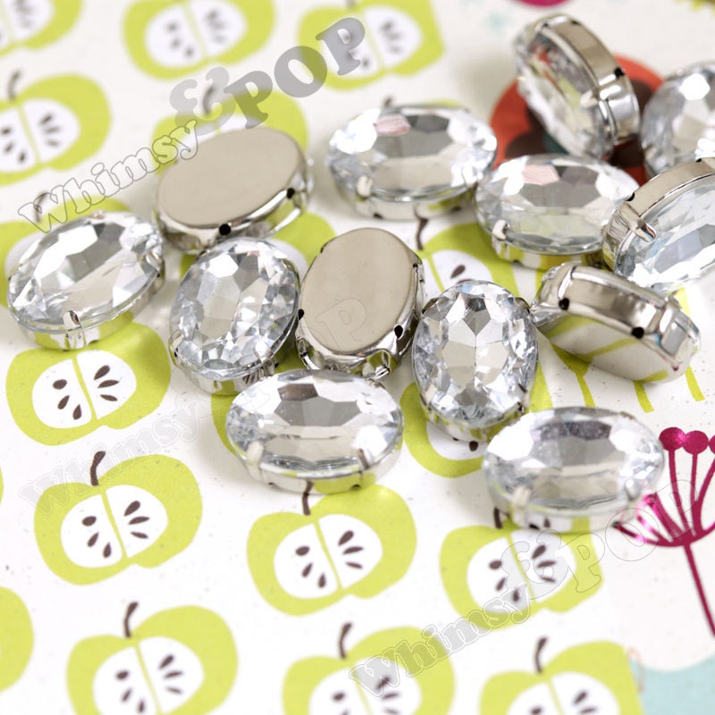 10 Oval Acrylic Rhinestone Beads Clear Flatback Beads / Etsy