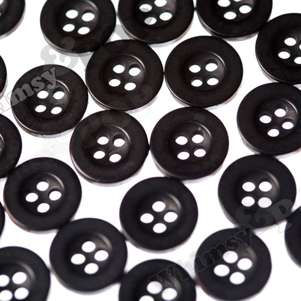 13mm Resin Black Buttons for Sewing Scrapbooking and More, Resin Buttons, Sewing Buttons, 4 Hole Buttons (C1-13)