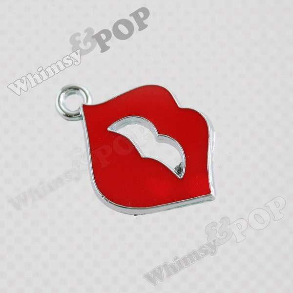 1 - DOLLAR SALE Red Lips Charm, Lip Charm, Mouth Charm, Makeup Charm, 17mm x 25mm (6-2J)