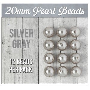 Pearl Metallic Silver Gray Gumball Beads, Chunky Pearl Beads, 20mm Pearl Beads, Pearl Gumball Beads, Bubble Gum Beads, 2MM Hole 12 Pieces