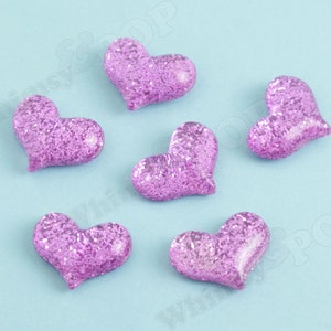 Glitter Heart Cabochons, Decoden Charms, Glitter Hearts, Resin Cabochons, Heart Cabochons Pink/Purple