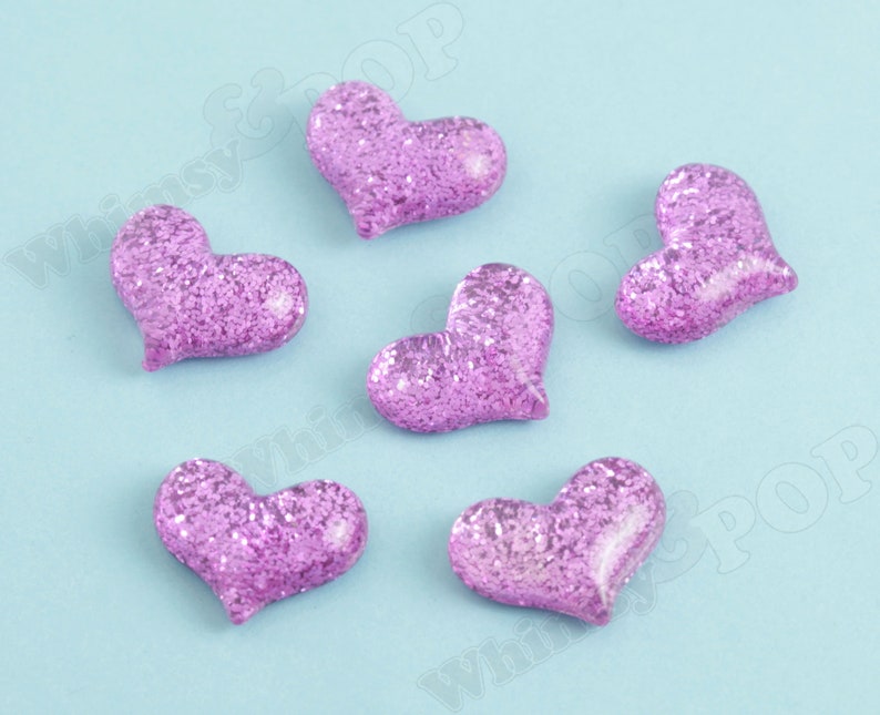 Glitter Heart Cabochons, Decoden Charms, Glitter Hearts, Resin Cabochons, Heart Cabochons Pink/Purple