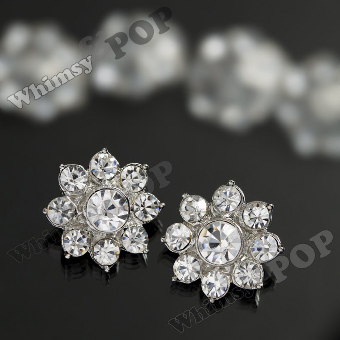 Wholesale 24 Pack 16MM Rhinestone Buttons Sew On Metal Embellishments Clear