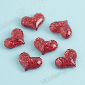 Glitter Heart Cabochons, Decoden Charms, Glitter Hearts, Resin Cabochons, Heart Cabochons Red