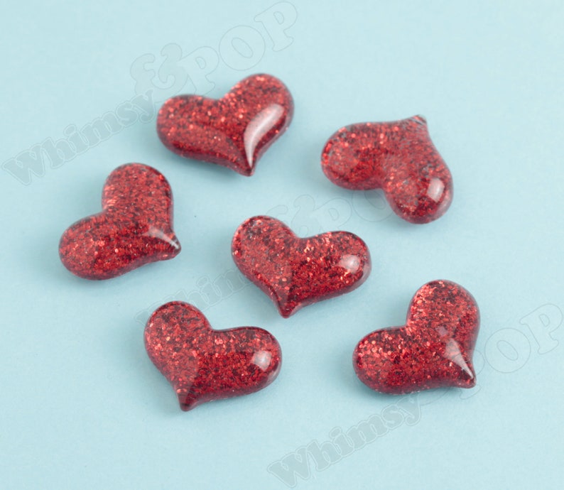 Glitter Heart Cabochons, Decoden Charms, Glitter Hearts, Resin Cabochons, Heart Cabochons Red