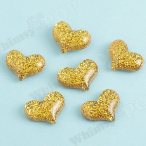 Glitter Heart Cabochons, Decoden Charms, Glitter Hearts, Resin Cabochons, Heart Cabochons Gold