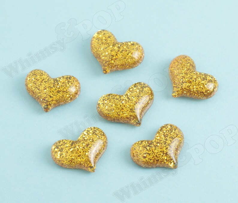 Glitter Heart Cabochons, Decoden Charms, Glitter Hearts, Resin Cabochons, Heart Cabochons Gold