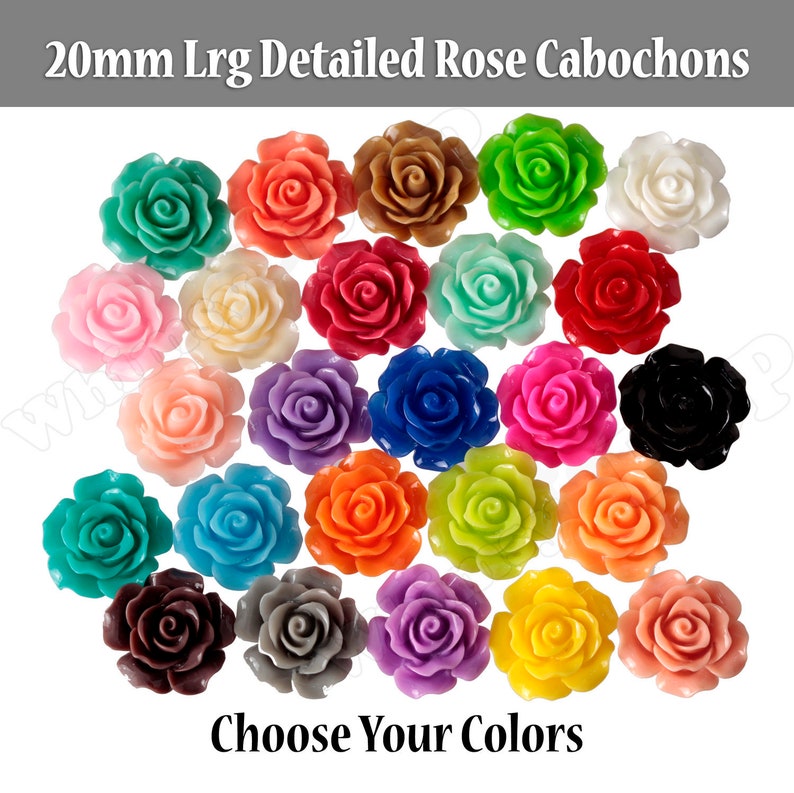 20MM Large Detailed Rose Cabochons, Resin Cabochons, Flower Shaped, Flatback Roses, Flat Back Roses, Flower Cabochons, Flower Cabs Assorted