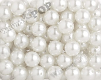 Pearl Metallic White Gumball Beads, Chunky Pearl Beads, 20mm Pearl Beads, Pearl Gumball Beads, Bubble Gum Beads, 2MM Hole