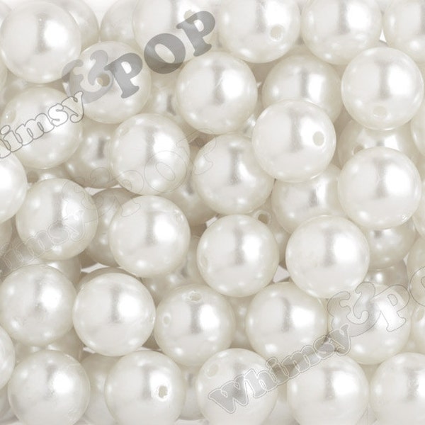 Pearl Metallic White Gumball Beads, Chunky Pearl Beads, 20mm Pearl Beads, Pearl Gumball Beads, Bubble Gum Beads, 2MM Hole