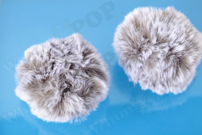 1 - NEW REAL Charcoal Gray Round Rabbit Fur Ball Pom Pom, Gray P