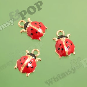 Red Ladybug Gold Tone Enamel Charm, Lady Bug Charm, Ladybug Charm, Bug Charm, Beetle Charm, Bracelet Charm, Earring Charm 21mm x 14mm (1-2B)