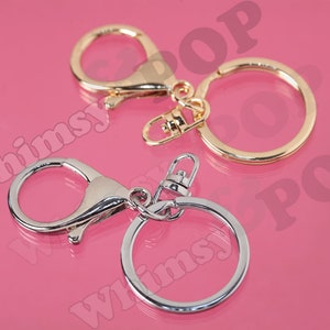 Silver and Gold Keychains,  Gold Alloy Large Clasp Key Ring Keychain Charm Blanks and Findings, Keyring Blank, Keychain Blank, 32mm (R9-114)