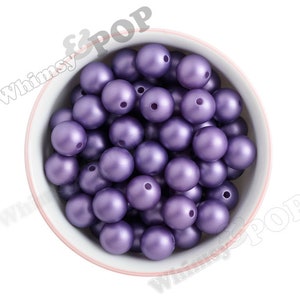 16mm MATTE Pearl Gumball Beads, Chunky Pearl Beads, 16mm Pearl Beads, Pearl Gumball Beads, Bubblegum Beads, Round Acrylic Beads, 2MM Hole Purple
