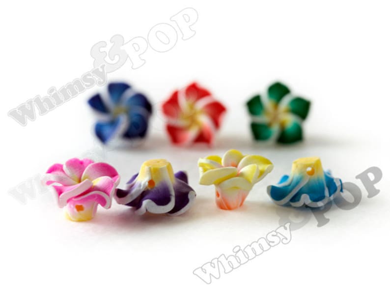 1mm Hole Black Pink Red White Blue Drilled Flowers 15mm Plumeria Flower Beads 15mm Flower Beads Hawaiian Beads Fimo Clay Plumeria Beads