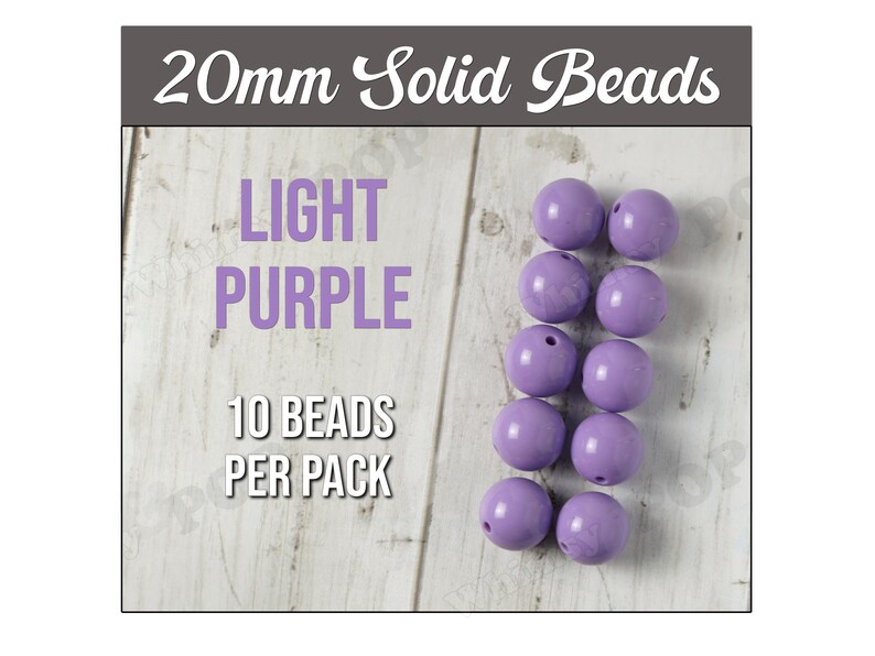 May include: Ten 20mm light purple solid beads.  20mm Solid Beads LIGHT PURPLE 10 BEADS PER PACK
