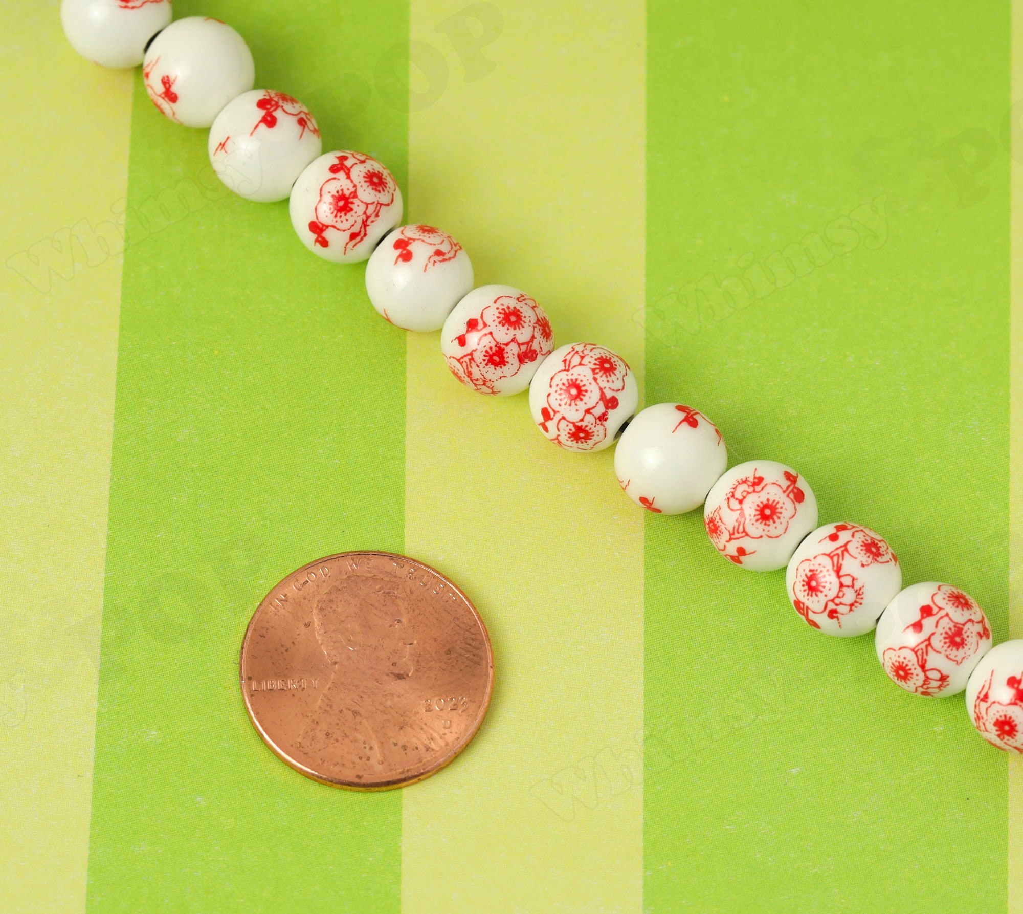 Red Poppy Floral Porcelain Round Beads, Porcelain Beads, Flower ...