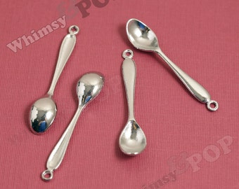 Large Silver Spoons, 3D Shiny Tibetan Silver Spoon Pendant Charms, Spoon Charm, Spoon Pendant, 55mm x 11mm (R8-085)