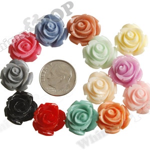 15MM Open Bud Rose Cabochons, Rose Flower Cabochons, Flat Back, Resin Flower Cabochons, Red Pink Peach Yellow Orange Blue Green White Black image 4