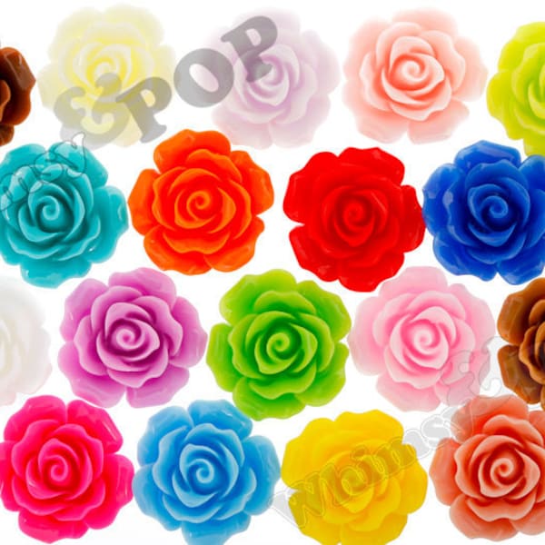 Large Detailed MIXED Colors Rose Deco Resin Cabochons, Flower Cabochons, Flower Cabs, 20mm Rose Cabochons (R1-001-024)