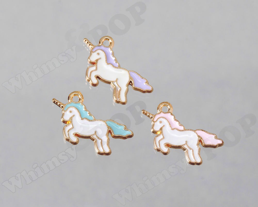 Unicorn Charms, Gold Tone Blue Pink Purple White Cartoon Unicorn Char…